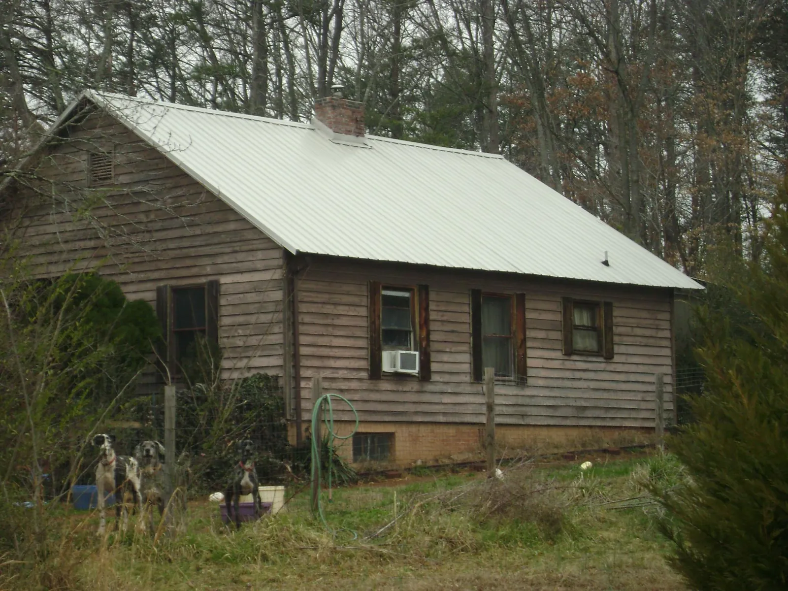 White metal roof on an old wood sided farmhouse, from a Metal Roof Installation job in Mount Saint Joseph